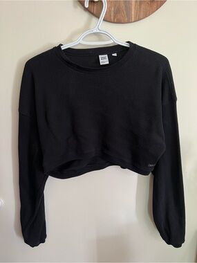 TNA Black Longsleeve Waffle Crop Top